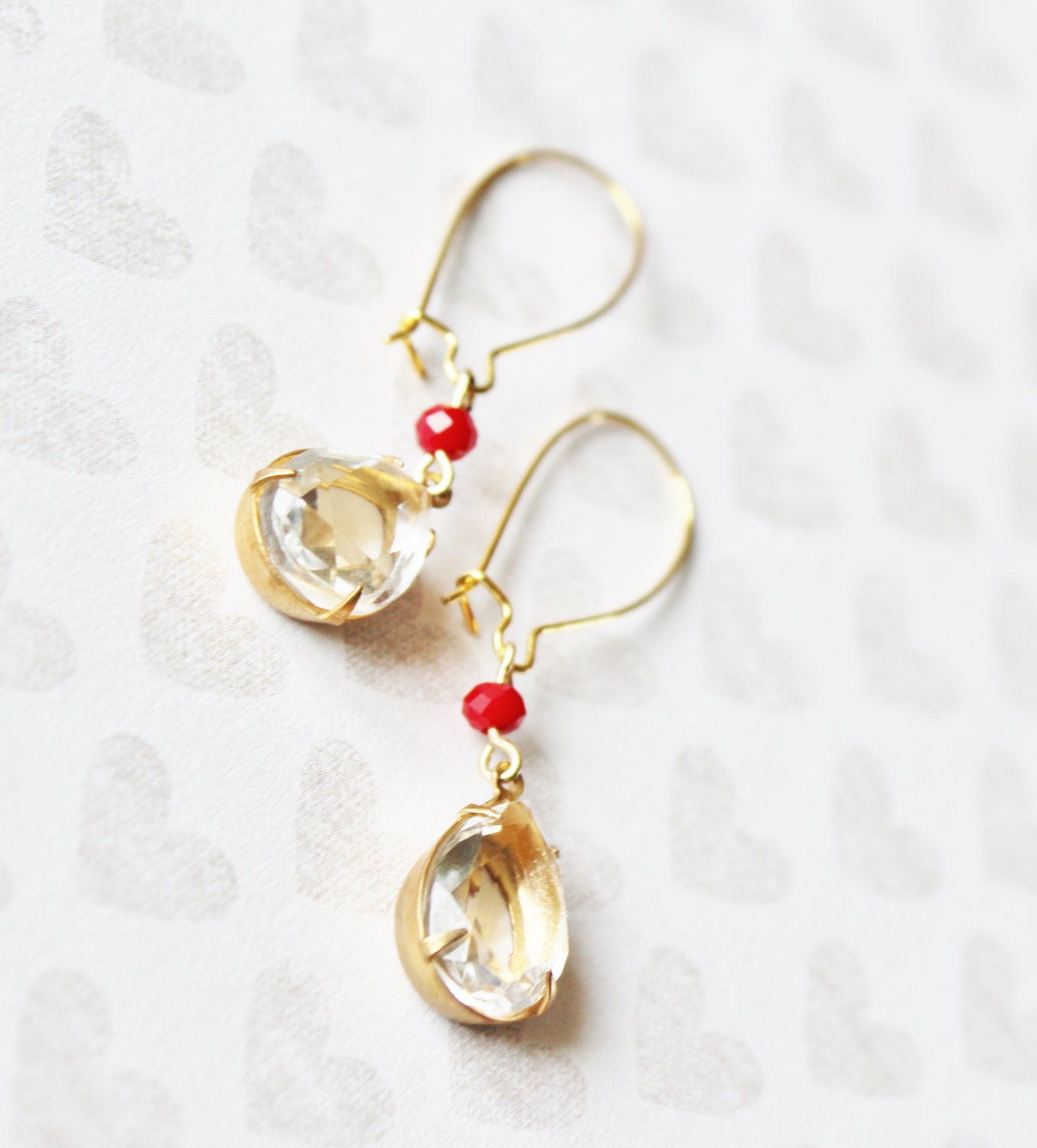 Dangle Earrings. Teardrop Earrings. Long Dangle Earrings. Red