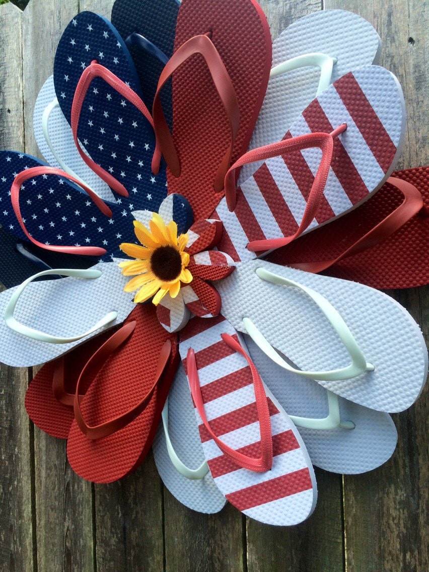 Patriotic Flip flop wreath Red white and blue American Flag