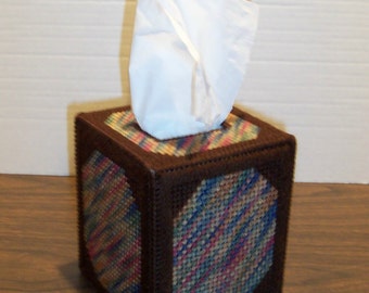 Handmade Plastic Canvas Yarn Square Tissue Box Cover/Holder Browns Painted Desert