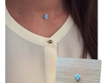 Opal Hamsa necklace with invisible tread; clear string Opal ha necklace; lab created Opal ha necklace