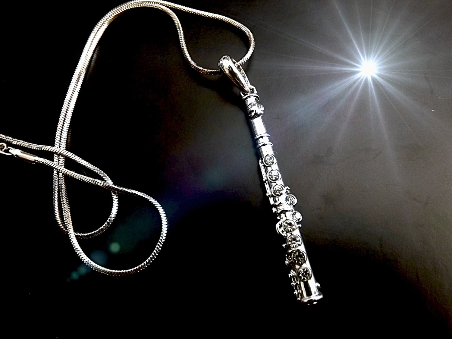 Flute Necklace with Crystal Stones