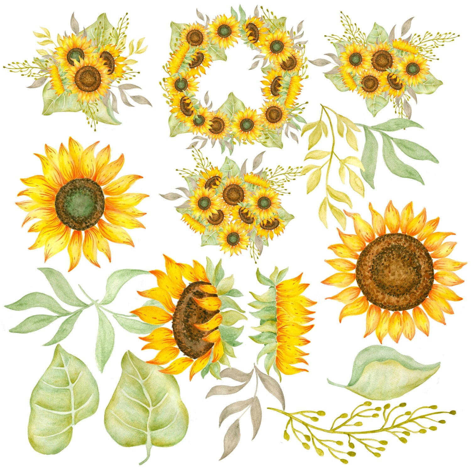 Download Sunflower clipart Watercolor sunflowers clipart Hand ...