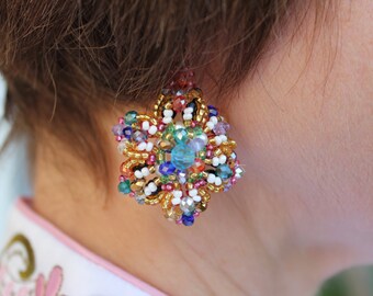 Colorful Earrings stud earrings bohemian earrings rainbow studs rhinestone earrings rainbow bridesmaid party earrings summer earrings