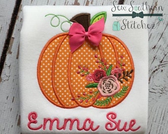 Floral Pumpkin Applique Design ~ Fall Pumpkin ~ Instant Download