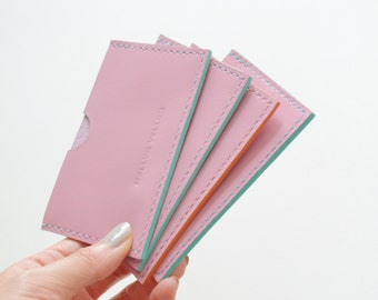 Leather card holder - Simply Pink leather card holder / business card wallet leather card wallet pink leather pouch credit card holder woman
