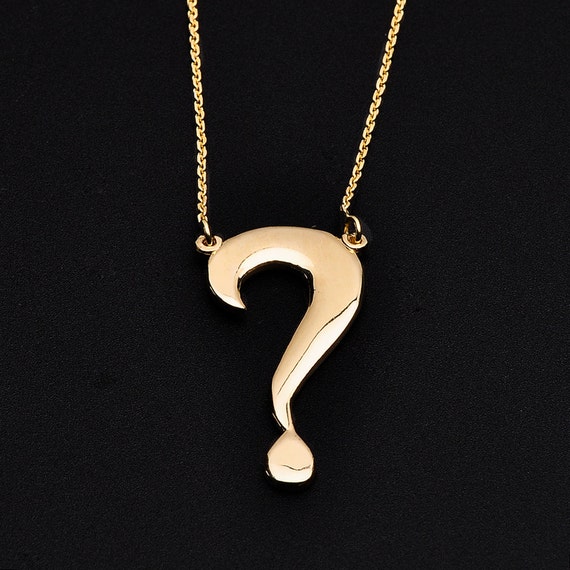 Question Mark Sign Symbol Necklace Pendant Yellow Gold. Good