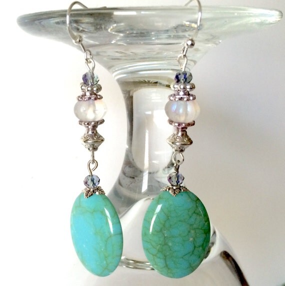 Turquoise Boho Chic Dangle Earrings Cottage Chic by Creationlily