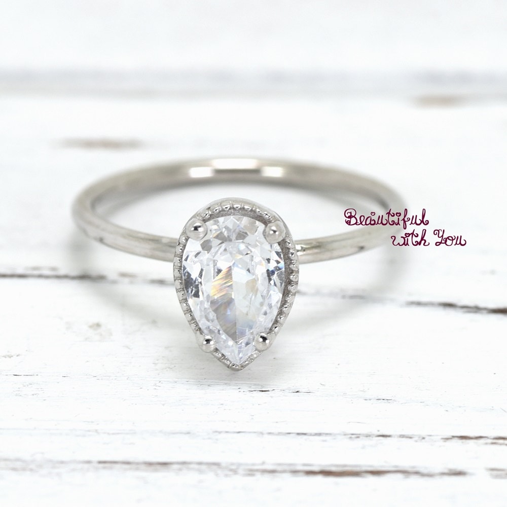 Teardrop Engagement Ring Vintage Ring Womens Sterling Silver Teardrop Engagement Ring Vintage Ring Womens Sterling Silver