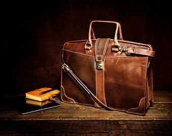Personalised Genuine Leather Mens Briefcase Laptop Business Bag