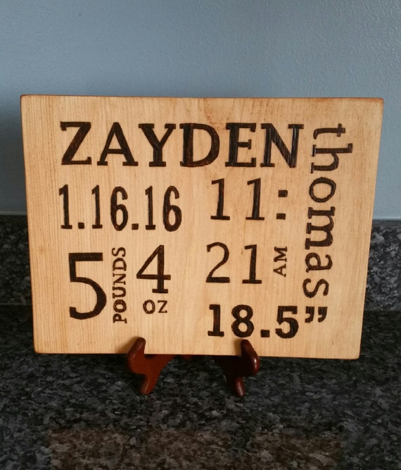 Custom birth announcement wood sign pyrography wood burned