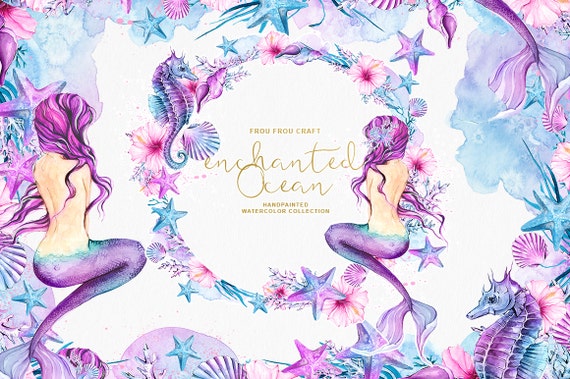 Mermaid Clipart Watercolor Sea Underwater Illustration