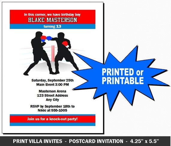 Boxing Birthday Party Invitations Printable by PrintVillaInvites