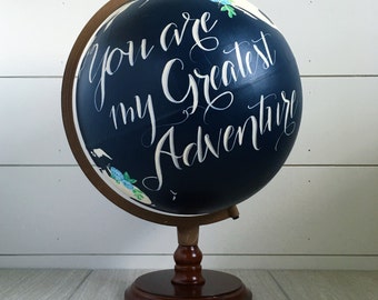 Guestbook Globe, Painted Globe, World Globe, Custom Color and Quote Guest Book, Wedding Guestbook, Floral and/or Home Decor, Painted 12"