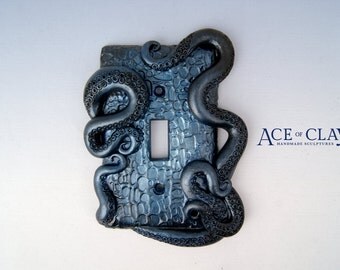 Midnight Blue Octopus Tentacle Light Switch Cover plate sea creature beach ocean art metal creepy weird scifi alien cthulhu squid sea scary