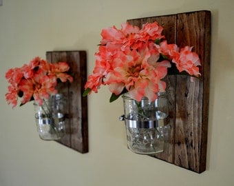 Set of 2 Mason Jar Wall Decor -Distressed Rustic Mason Jar -Rustic Wall Decor - Spring Decor -Mason Jar Planter -Wall Sconce - Best Seller