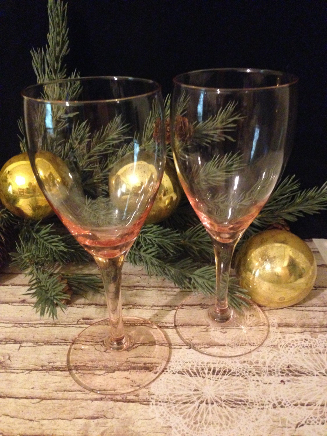 Vintage Pink Stemmed Wine Glasses Pink Depression Glass Pink