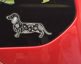 Dachshund Decal - Sugar Skull Dachshund Decal - Doxie Sticker - Doxie Bumper Sticker - Dachshund Laptop Sticker - Dachshund Car Decal