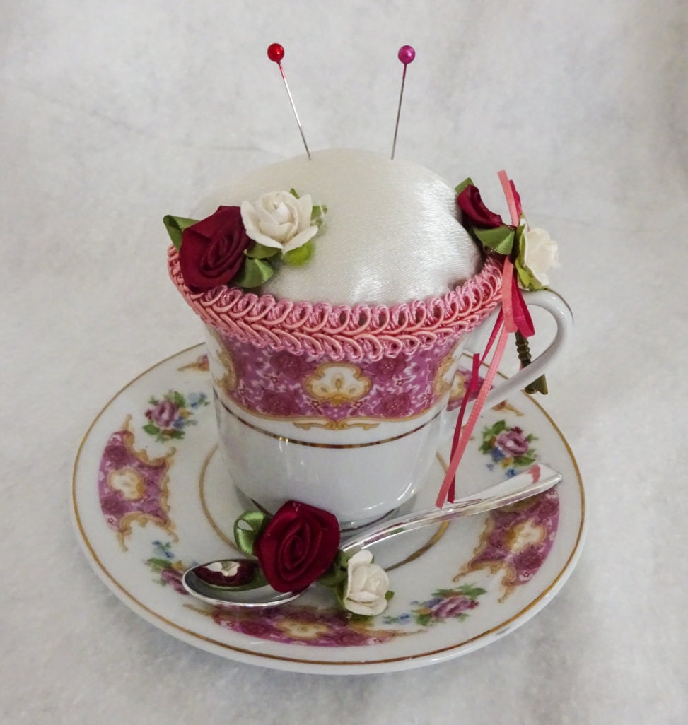 Teacup Pincushion Repurposed Teacup Pincushion Teacup With