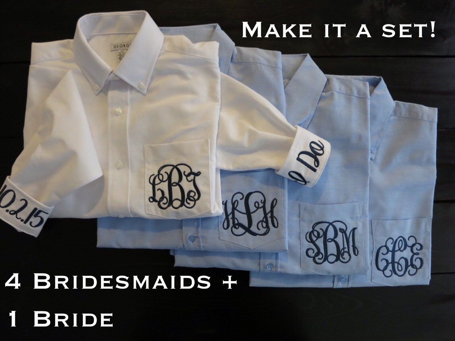 4 Bridesmaids & 1 Bride Wedding Day Shirts Getting Ready
