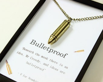 Bronze Bullet Necklace, Boyfriend Gift, Bullet Jewelry, Bullet Necklace, Bronze Gift for Him, Gift for Boyfriend, V for Vendetta, Boyfriend