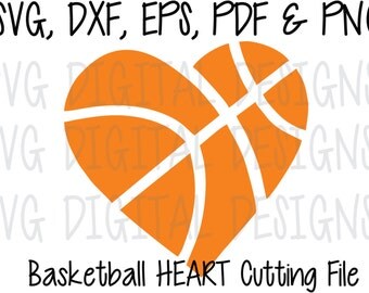 Basketball Heart SVG Cut File Design Sports Clipart - Digital Cutting file great for Silhouette Cricut - Svg Dxf Eps Pdf Png