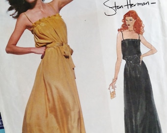 1979 Very Easy Vogue American Designer Original, Stan Herman # 2011-Evening DRESS-Very Loose-Fitting-Pullover-Ruffle-Sz 10-Bust 32.5-UNCUT