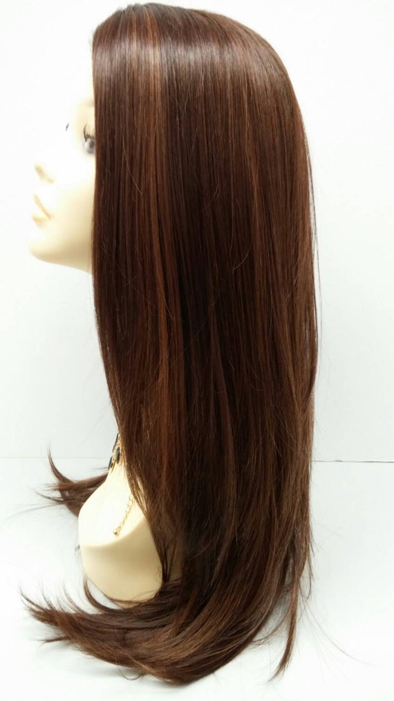 Perruque Longue Synthétique Bouclée - Couleur Brown Copper Wick Light Blond - Taille Moyenne Raie Libre