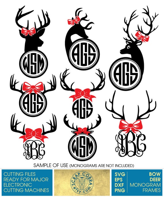 Download Bow Deer Antlers Monogram Frames SVG eps dxf PNG by ScrapCobra