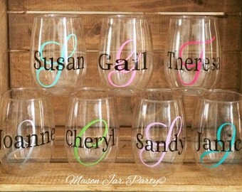 Monogram Plastic Stemless Wine Glasses, 1 Plastic Wine Glasses Personalized, Acrylic Wine Glass, Wine Wedding Favors Bachelorette Party