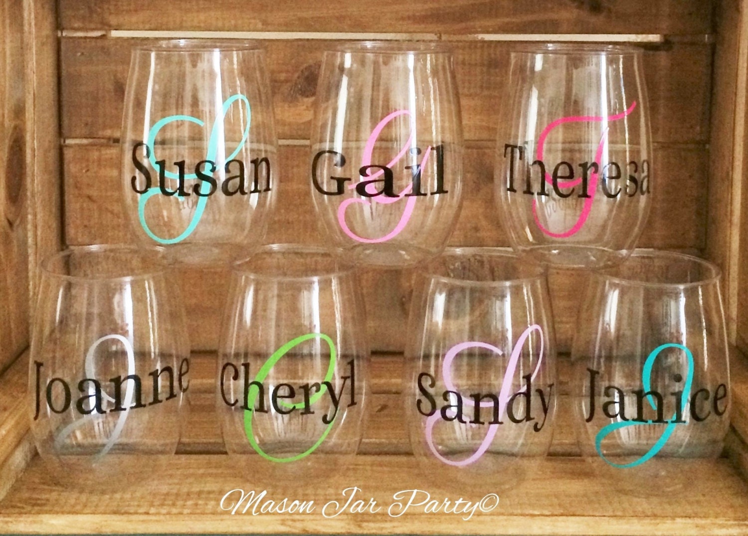 Monogram Plastic Stemless Wine Glasses 1 Plastic Wine Glasses