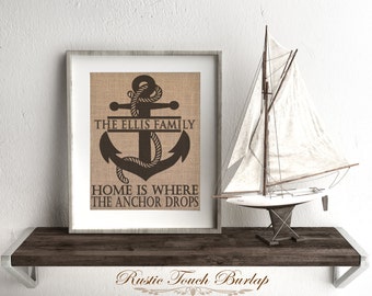 Beach wedding gift, Beach Wedding Decor, Anchor decor, Home Is Where the Anchor Drops Burlap Print, Navy wife, US Navy decor, beach house