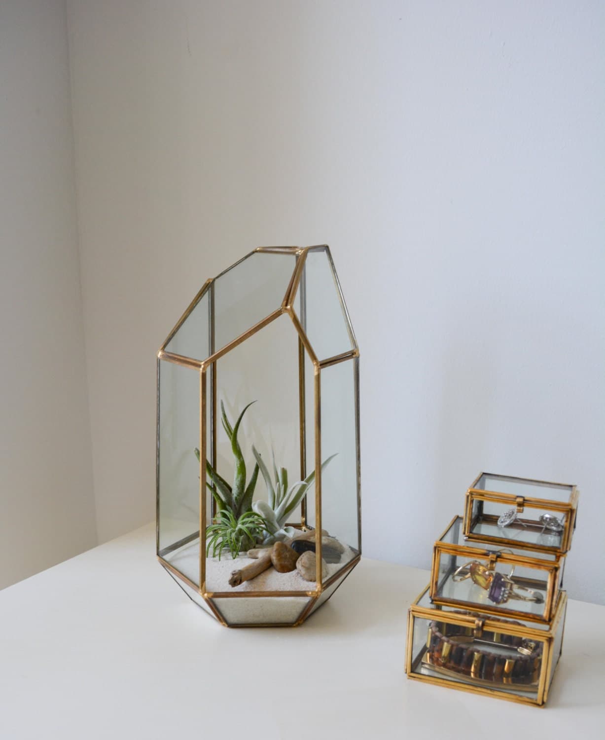 BACK IN STOCK Large Gold Geometric Air Plant Terrarium Kit