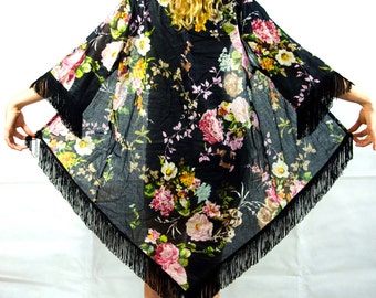 Japanese Kimono Cardigan Floral Kimono Cardigan Bohemian Kimono Cardigan Floral Kimono Jacket Boho Flower Kimono Cardigan Fringe Kimono Robe