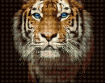 Tiger portrait Cross Stitch pattern PDF-EASY chart with one color per sheet And traditional chart! Two charts in one!