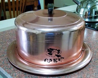 West Bend Cake Carrier / Cake Saver - Copper Colored Aluminum - Mid Century Metal Cake Plate with Cover - Vintage 1950s