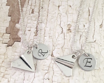 Best Friend Necklace, best friends Airplane necklace, personalized Paper Airplane silver charm, stewardess gift, flight attendant gift