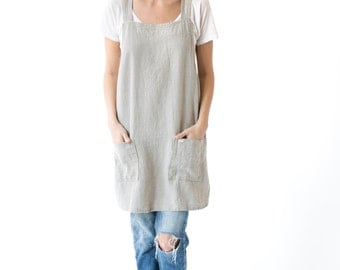 Linen Cross Back Apron in Sand Natural