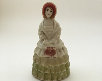 Vintage Victorian girl-shaped bell, ceramic girl-shaped bell, vintage bell figurine, Southern belle bell, ceramic bell figurine, girl bell