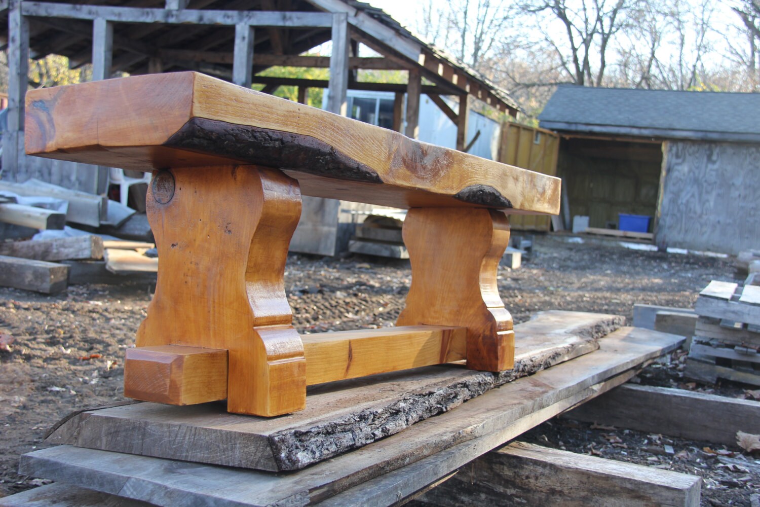 Live Edge Wood Garden Bench