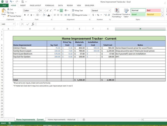 Home Improvement Spreadsheet Excel | Five Reasons You  
