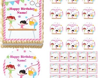 Gymnastics Tumbling Edible Cake Topper Image, Gymnast Girls Cake, Gymnast Girls Cupcakes, Gymnastics Party Supplies, Tumbling Girls Cake