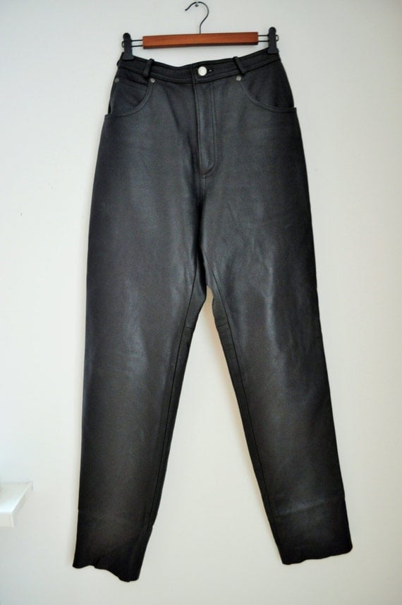 SALE / Vintage Mens Leather Pants / High waist / Black
