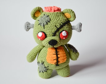 Crochet PATTERN - Frankie the zombie teddy bear by Krawka, Frankenstein's monster, zombies, Halloween, creepy cute crochet