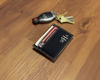 Leather Money Clip, Personalized Money Clip, Leather Wallet, Engraved Money Clip, Groomsmen Gift, Bachelor Party Gifts --LMC-B-MHA