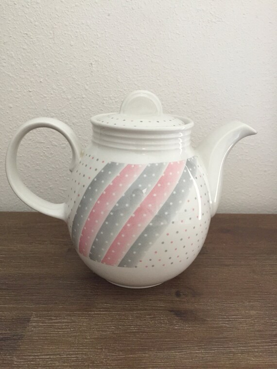 Vintage Teapot Churchill England Pink & Gray Teapot Stripes