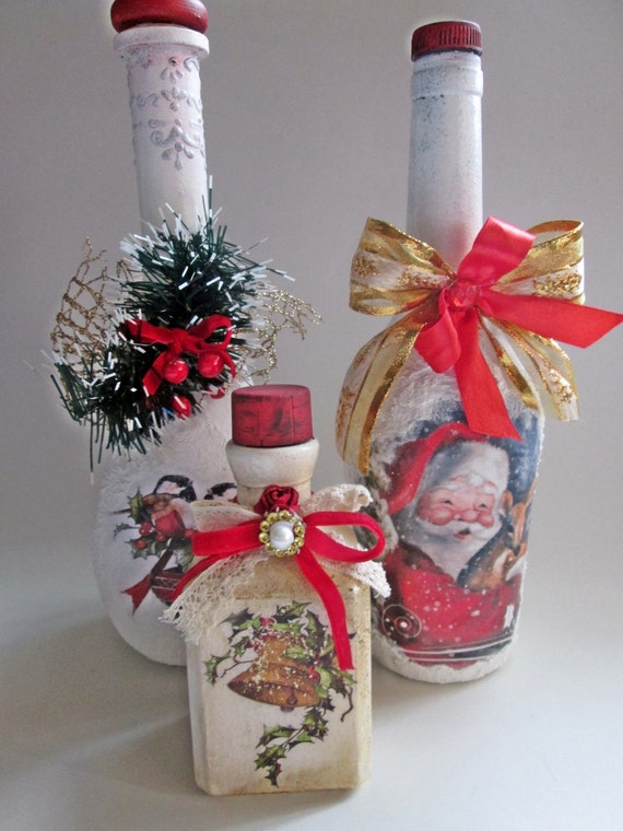Items similar to Decorated Bottle, Glass Bottle. Christmas Bottle