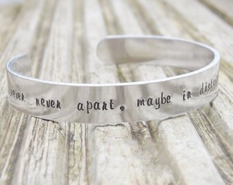 Personalized bracelet, together forever never apart maybe in distance but not in heart, initial bracelet, long distance love, travel gift