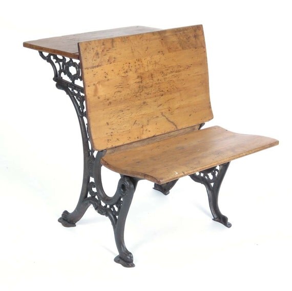 Vintage school desk wooden cast iron New Caxton by LBBuzzardsRoost