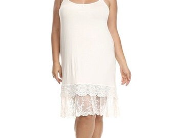 Lace Slip extender PLUS SIZE for dress or skirt to make longer, cami slip lace bottom, 1X 2X 3X Plus Size Lace Slip Extender