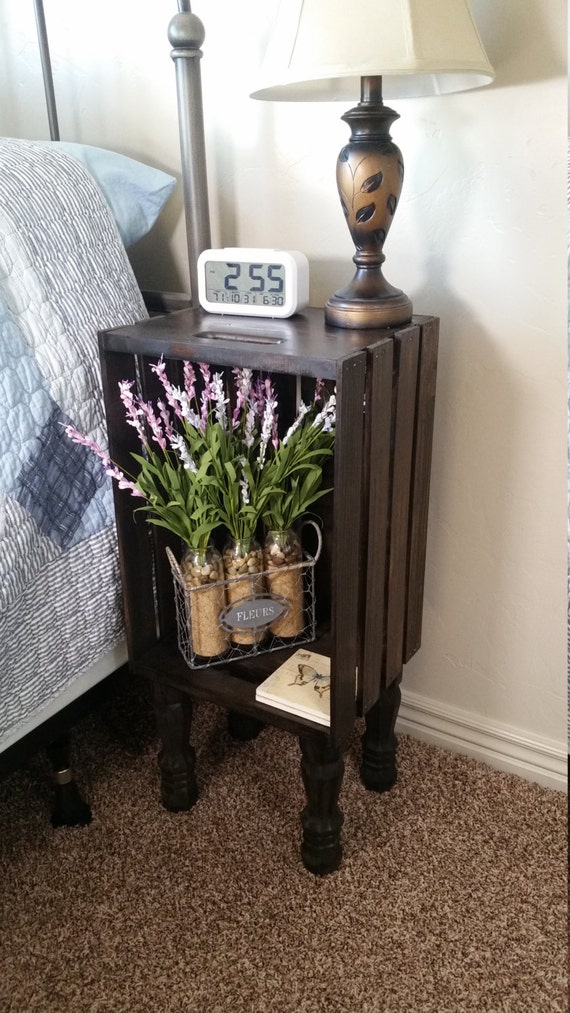 Stained Wood Crate Bedside Table Nightstand End by Crateyourhome